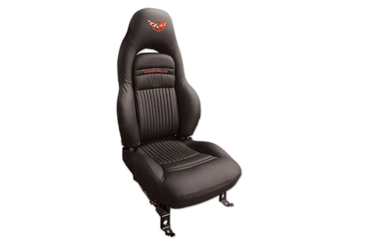 Leather Seat Covers, 100% Leather Sport Seats, C5 Corvette with Embroidered C5 Logo on Headrest in Colors