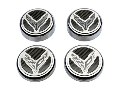 2020-2024 C8 Corvette Engine Stainless Steel Cap Covers - Real Carbon Fiber Inse