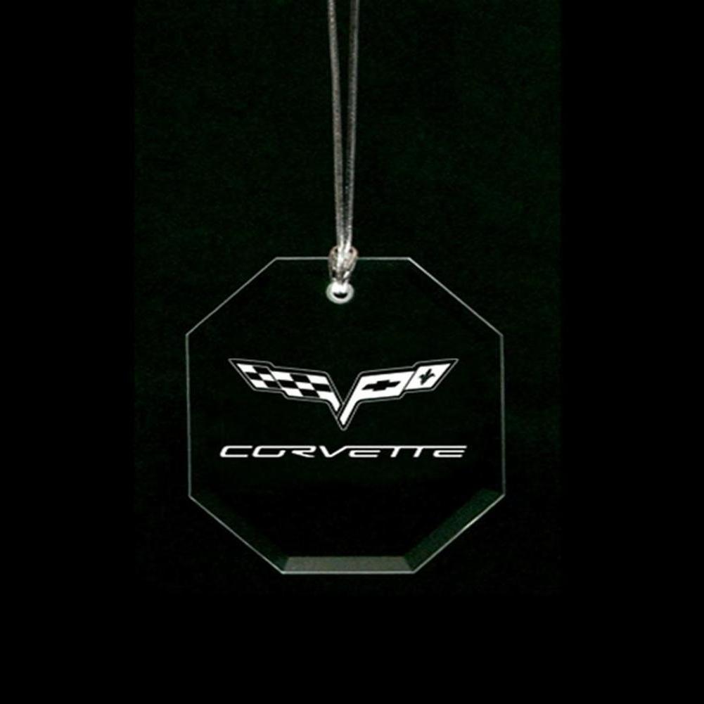 Corvette Christmas Tree Crystal Ornament - Hex Shape with Emblem : 2005-2013 C6