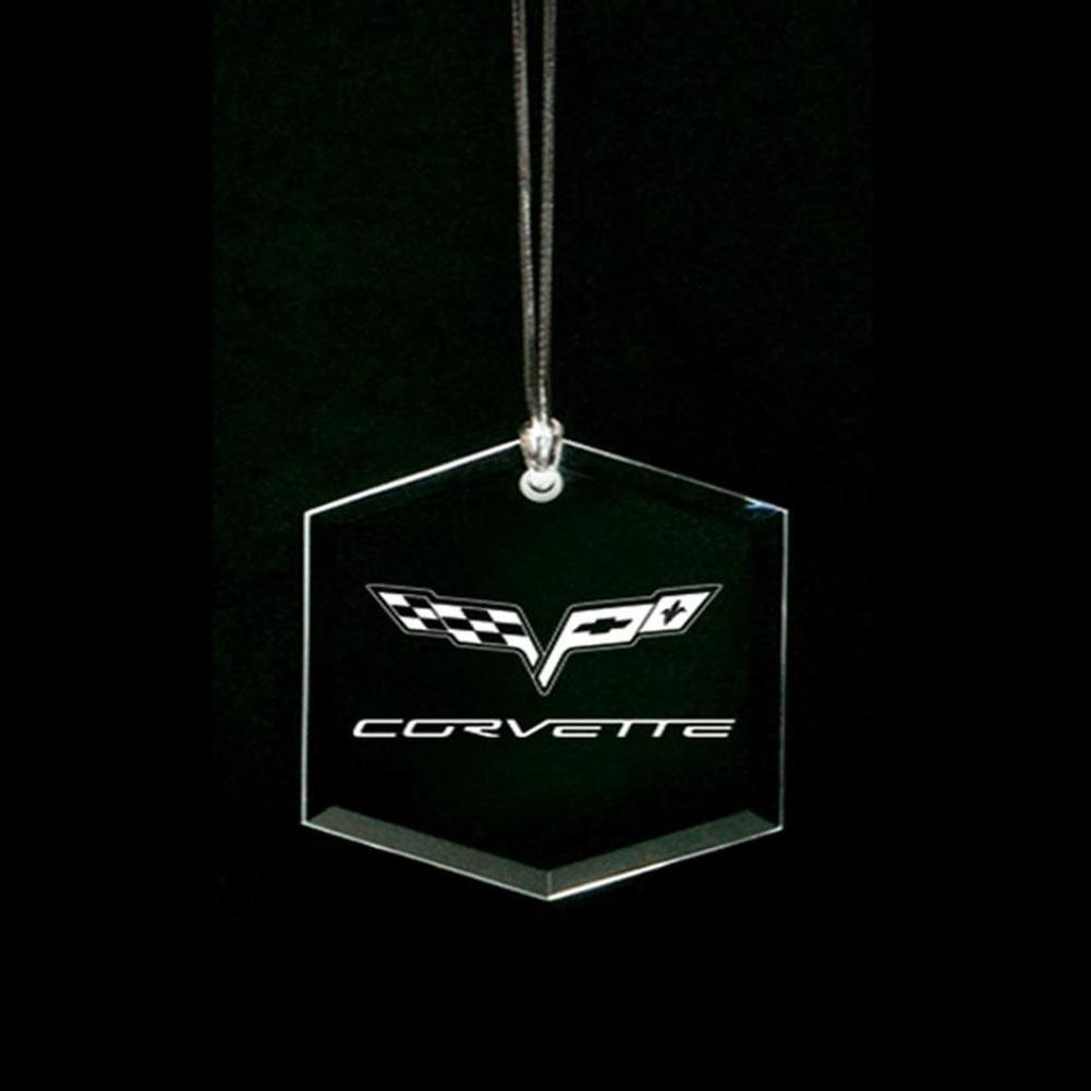 Corvette Christmas Tree Crystal Ornament - OCTAGON Shape with Emblem : 2005-2013 C6