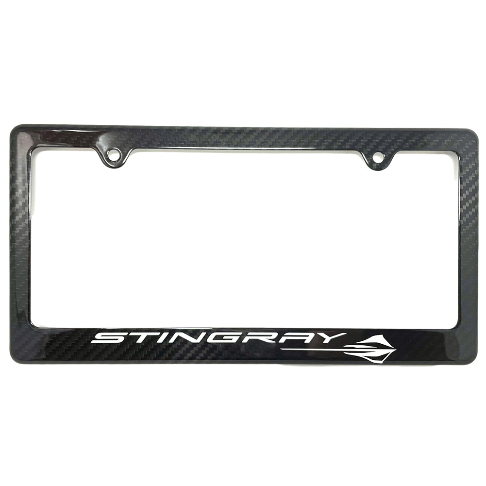 Corvette License Plate Frame, Carbon Fiber, C8 Stingray Script