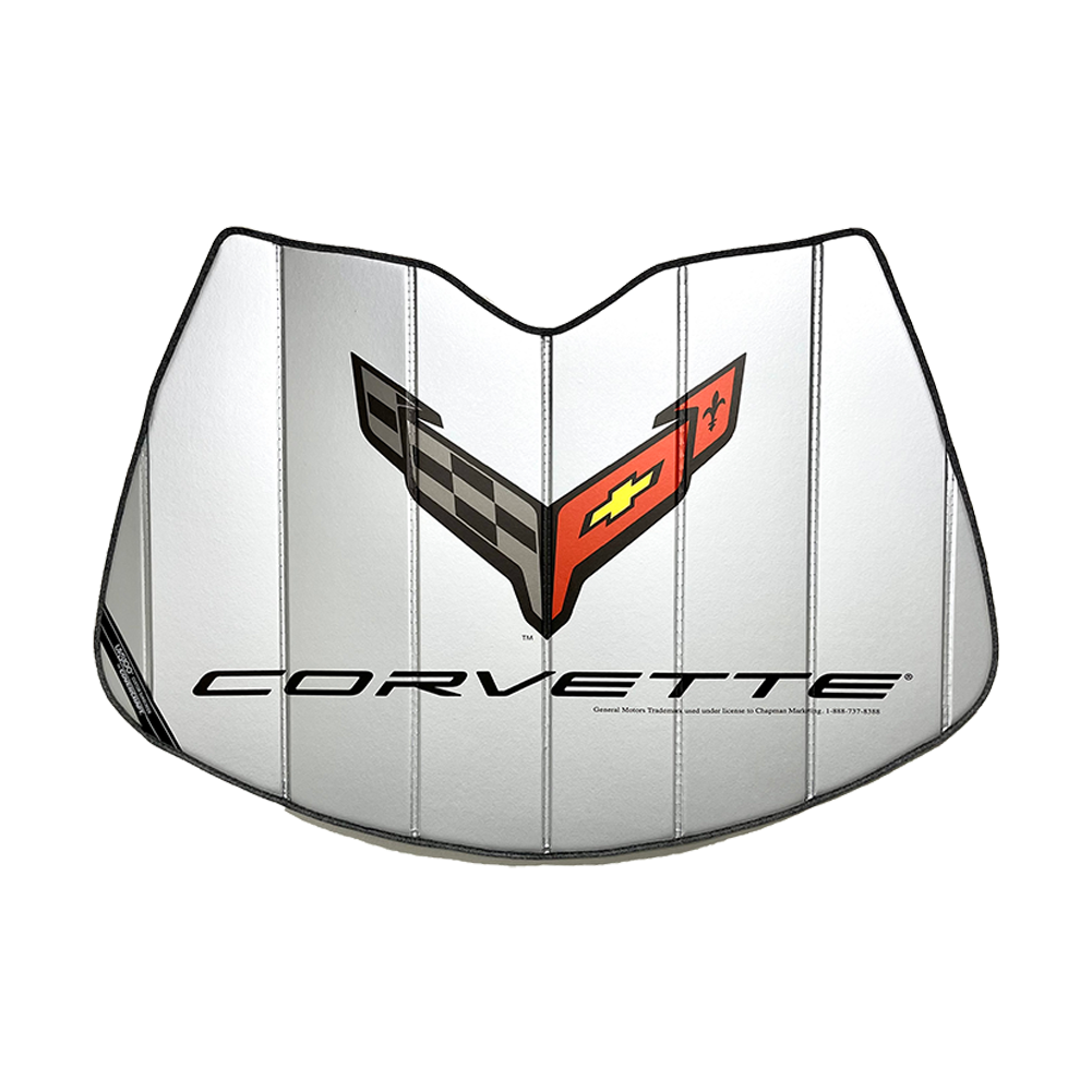 C8 Corvette Logo Accordion Style Sunshade, Insulated Silver, C8 Stingray, Z51, Z06