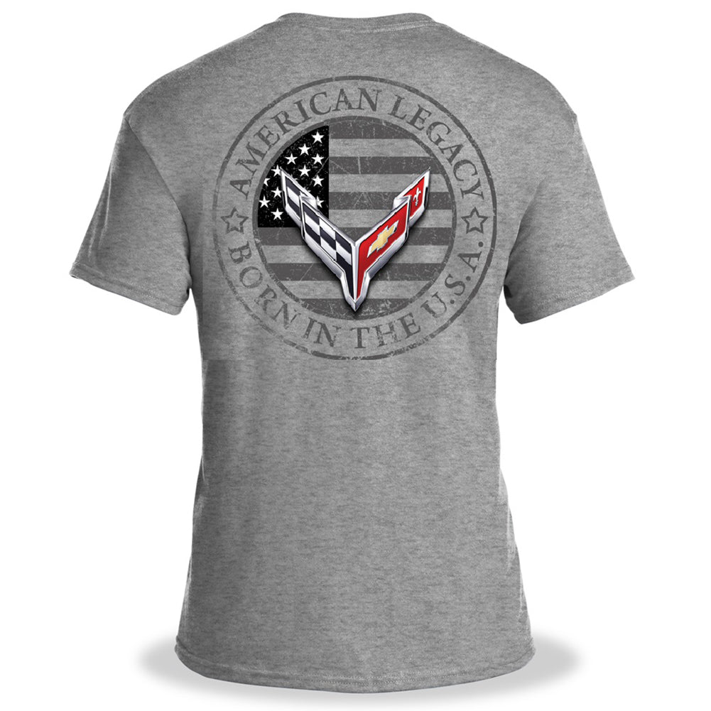 C8 Corvette Born in the USA American Legacy T-shirt, Gray