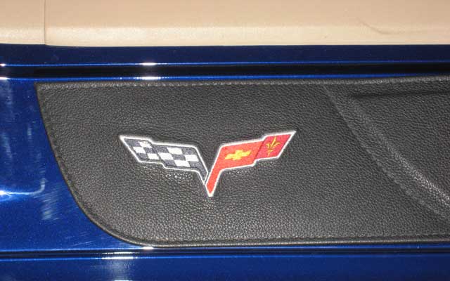 C6 Corvette Door Sill Plates - Leather with Embroidered Emblem