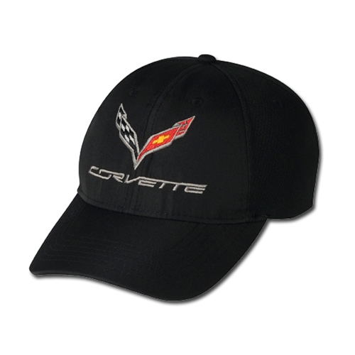 C7 Corvette Logo Micro Fiber with Micro Athletic Mesh Back : Black - 2014+