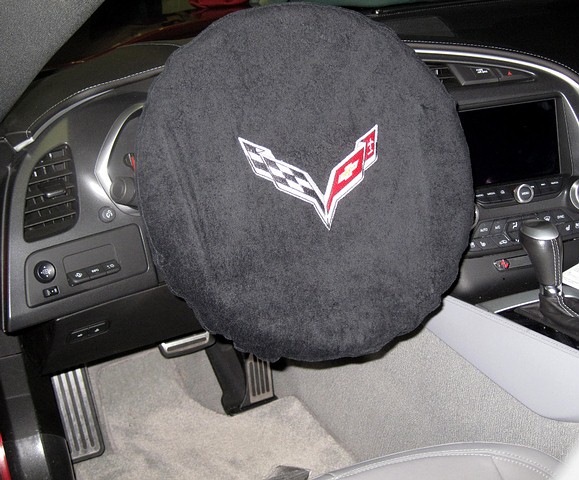 C7 Corvette Seat Armor's Wheel Armor, Steering Wheel Cloth Cover with Embroidered C7 Logo