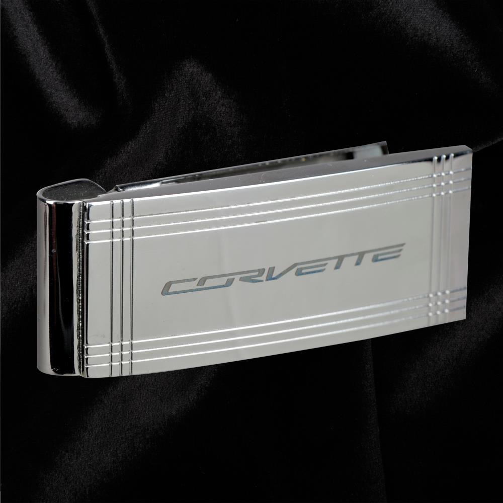 Corvette Script Grooved Money Clip - Stainless Steel