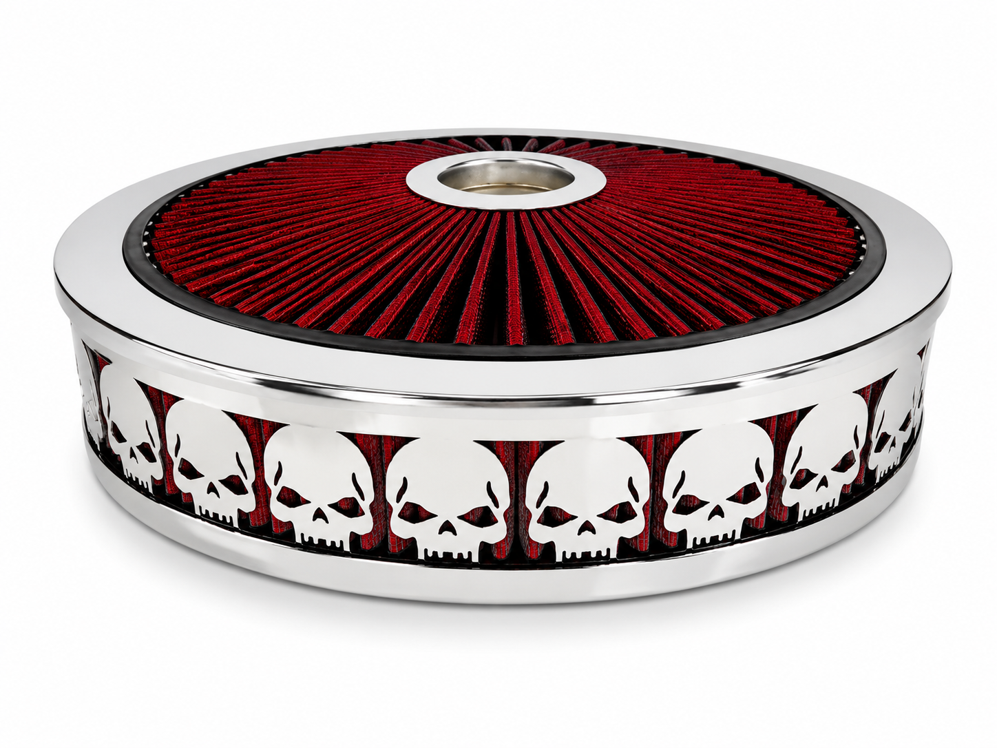Granatelli Beauty Bandz Red and Chrome Air Filter Assembly, Skullz - 750040