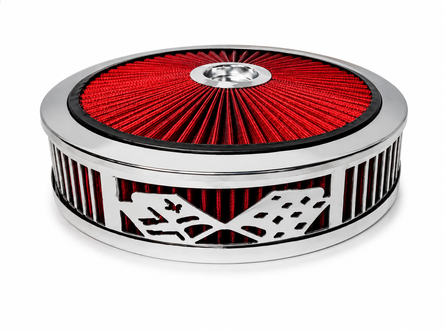 Granatelli Beauty Bandz Red and Chrome Air Filter Assembly, Checkered - 750045