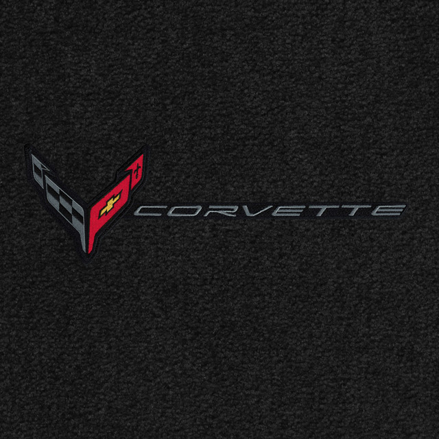C8 Corvette, Lloyds Ultimat Custom Floor Mats, Front 2 Pc w/ C8 Flags Black and Stingray Word Combo (2020-ON) Applique