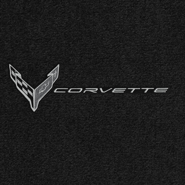 C8 Corvette, Lloyds Ultimat Custom Floor Mats, Front 2 Pc w/  C8 Flags Monochromatic and Corvette Word Combo (2020-ON) Applique