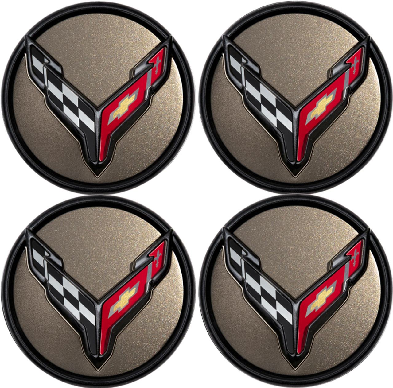 23+ C8 Corvette Tech Bronze Cross Flag Logo Center Cap Kit, Set of 4