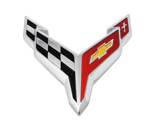 2020+ C8 Corvette, GM OEM  Front Bumper Crossed Flag Emblem, Silver Finish