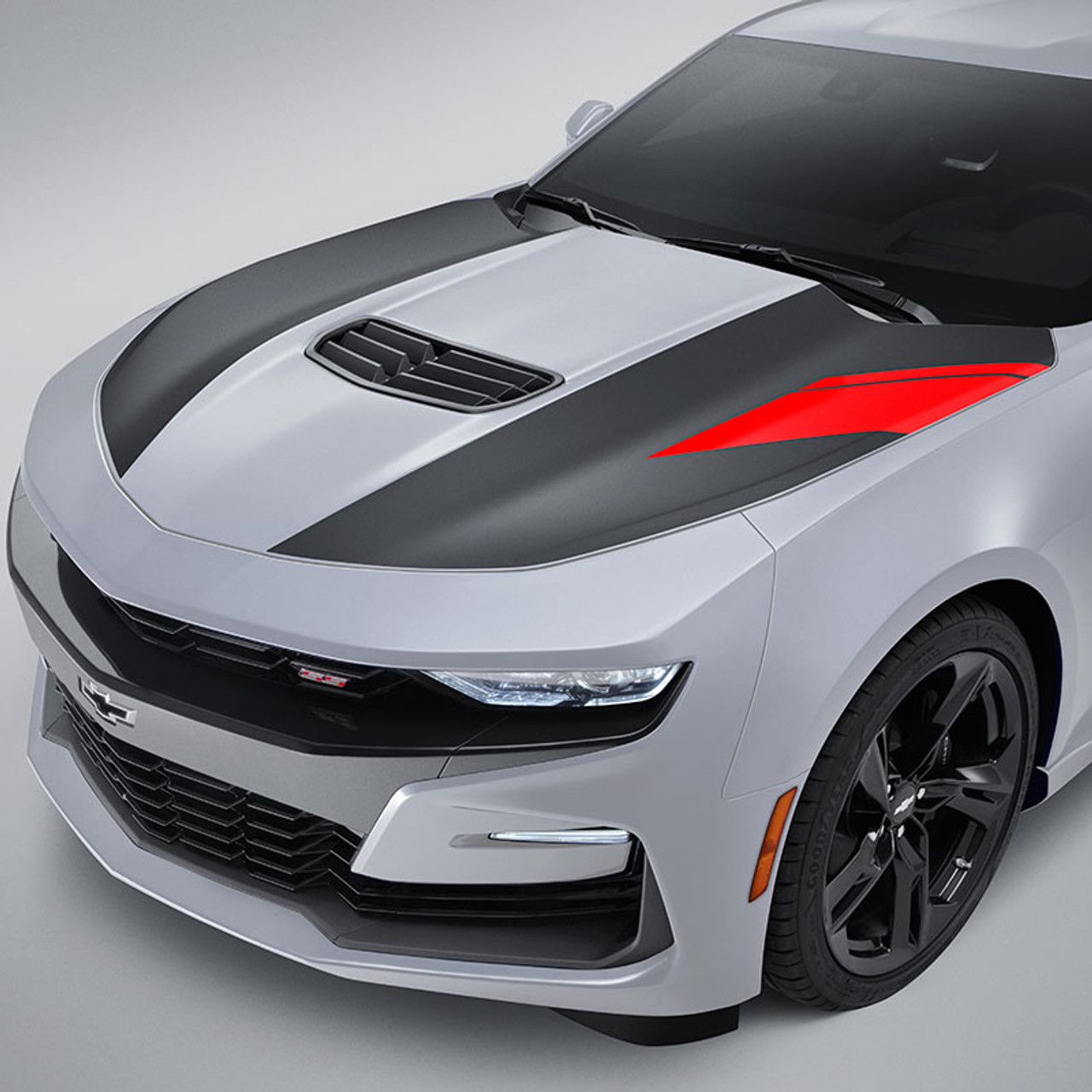 19-22+ Camaro Hood Decal Package, Satin Black W/ Red Hot Hash Mark, GM OEM