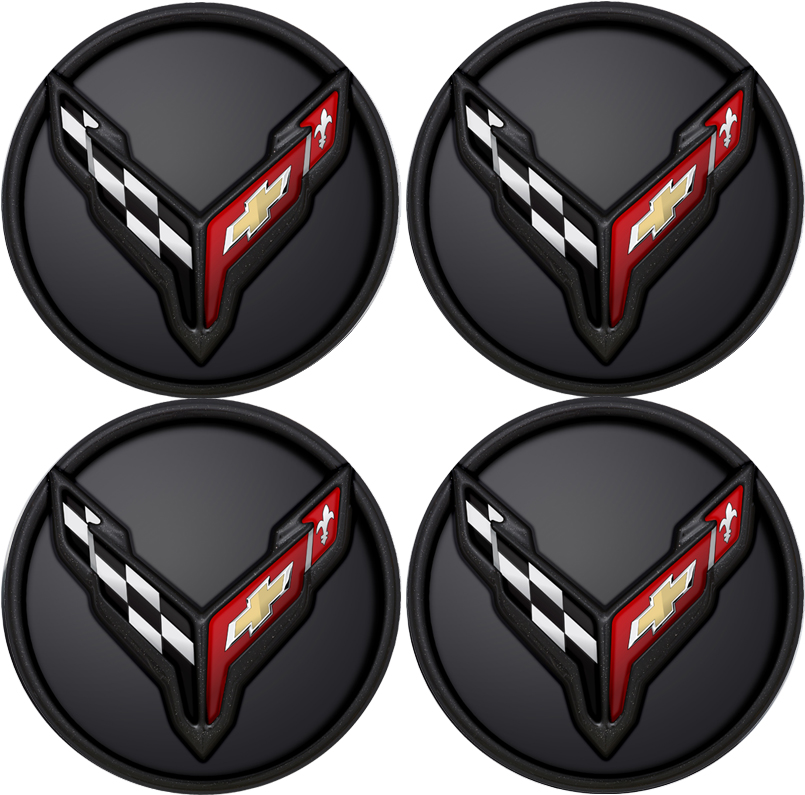 20-27+ C8 Corvette Carbon Flash Cross Flag Logo Center Cap Kit (Includes 4) - Ge