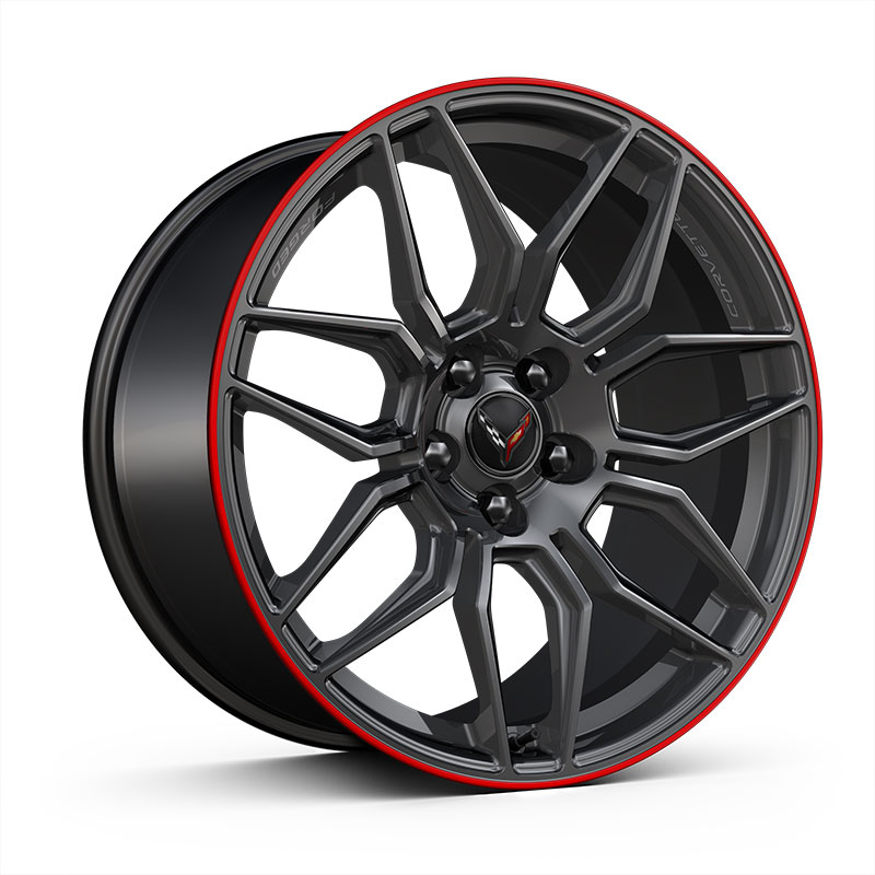 2024 C8 Corvette Z06, 20 inch Wheel, Front, Forged, Satin Graphite Red Stripe, Spider, Single