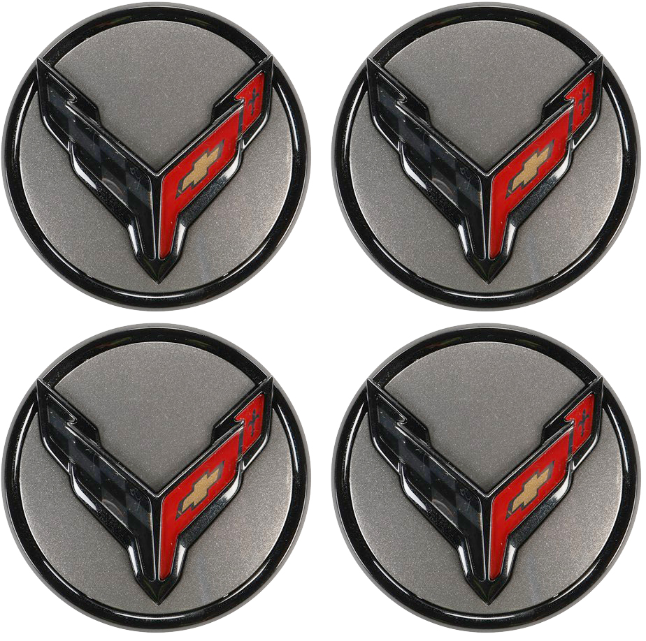 20-27+ C8 Corvette Gray Cross Flag Logo Center Cap Kit (Includes 4) - General Mo
