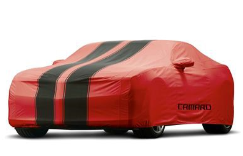 2011-2015 Camaro Convertible Outdoor Vehicle Cover Red with Black Stripes Camaro Logo