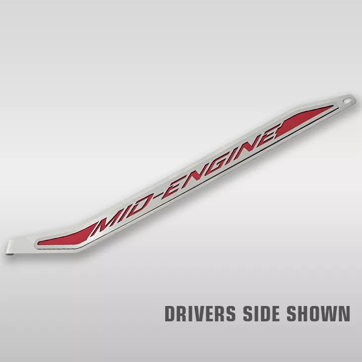 Corvette C8 Door Prop Polished/Brushed Stainless "Mid-Engine", Passenger Side On