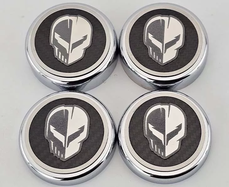 2020-2024 C8 Corvette Coupe Cap Cover Ser 4PC Carbond Fiber Iinserts w/ Stainless Steel Jake logo