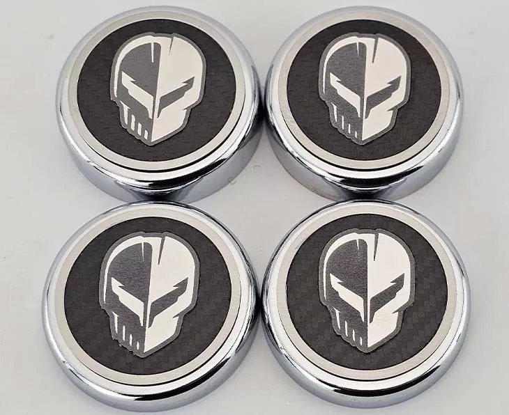 C8 Corvette Coupe 2020-2024 ACC White Carbon Fiber Cap Cover Set 4pc Stainless Jake Skull Logo