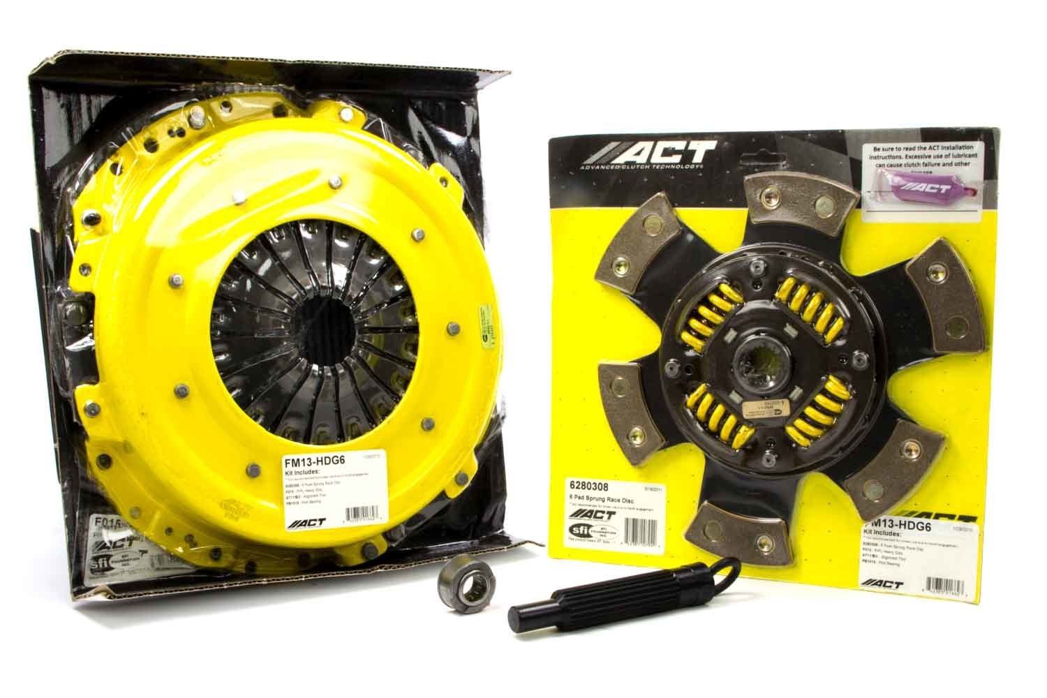 ACT Clutch Kit, Heavy Duty, Single Disc, 11" Dia. 1" x 23 Spline, Sprung Hub, 6 Puck, Ceramic, 5.0 L, Ford Mustang