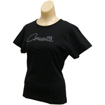 Corvette Rhinestones Ladies Black Tee -M -