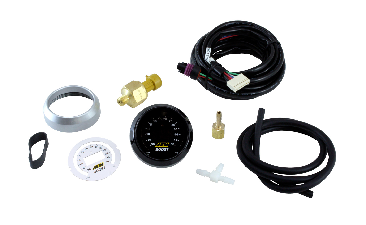 AEM Boost Gauge, -30-50 psi, Electric, Digital, 2-1/16" Diameter, Black/Whit