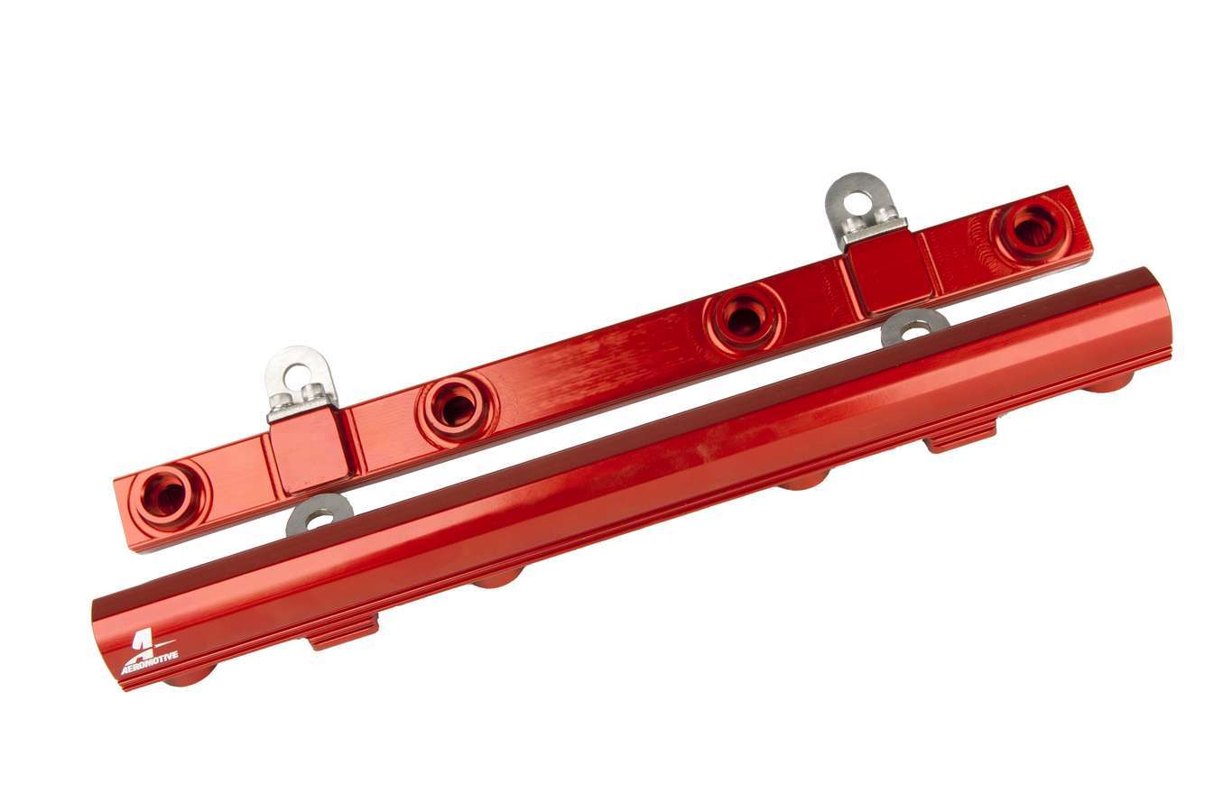 Aeromotive Fuel Rail, 8 AN Female O-Ring Inlets, 8 AN Female O-Ring Outlets, Aluminum, Red Anodize, Brackets Included, Fo