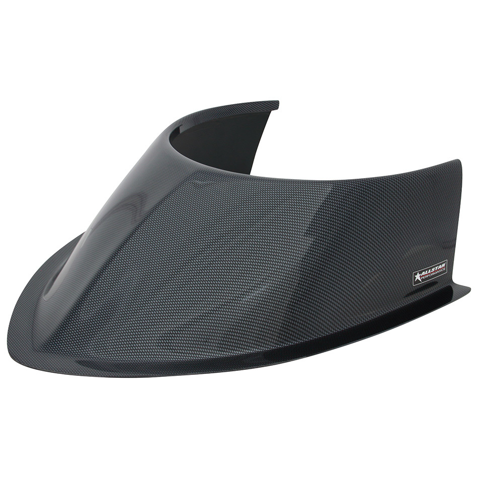 ALLSTAR PERFORMANCE Hood Scoop, 5-1/2" Height, Tapered Front, Curved Base, Offset Sides, Plastic, Carbon Fiber Look, Each