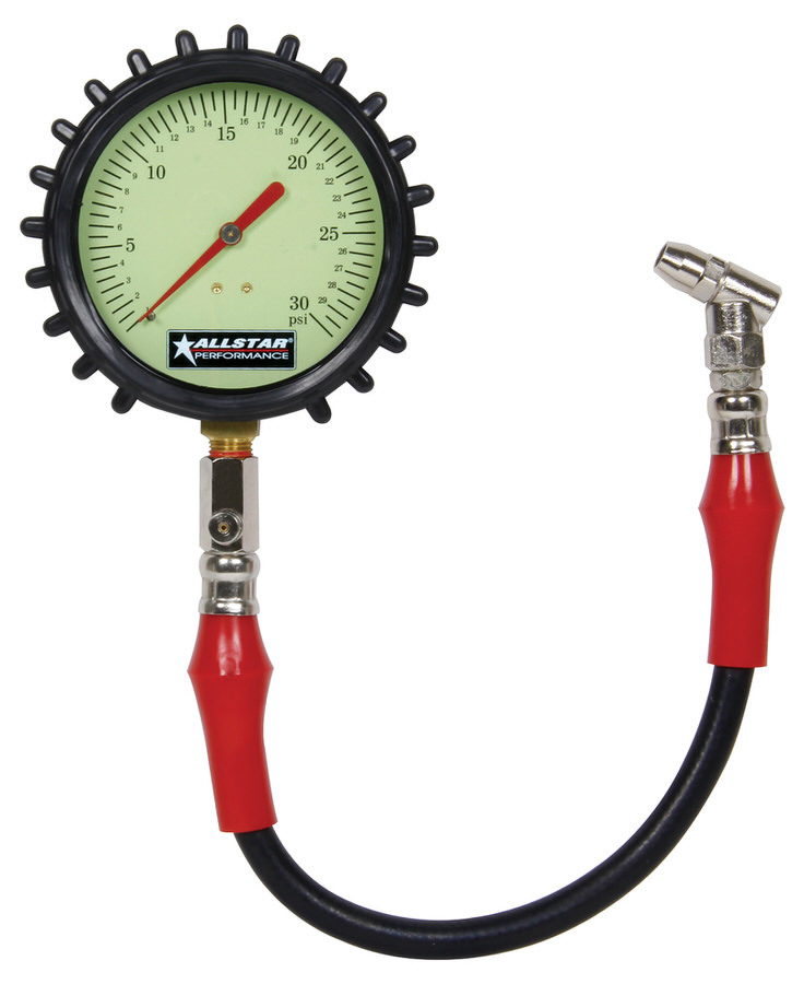 ALLSTAR, Tire Pressure Gauge, Glow in the Dark, 0-30 psi, Analog, 4 in Diameter,