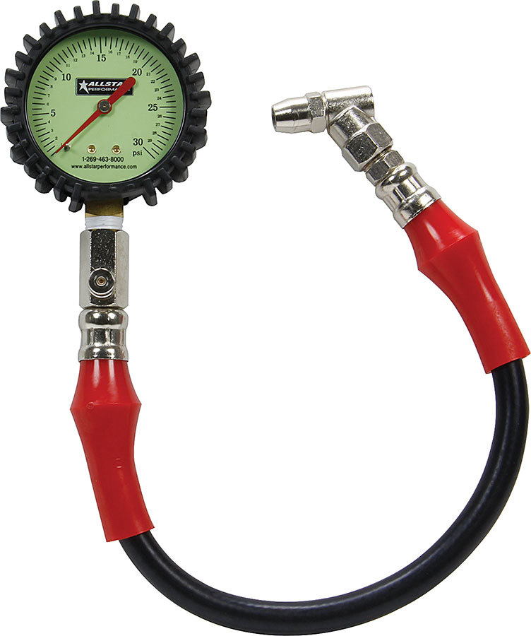 ALLSTAR, Tire Pressure Gauge, Glow in the Dark, 0-30 psi, Analog, 2-1/4 in Diame