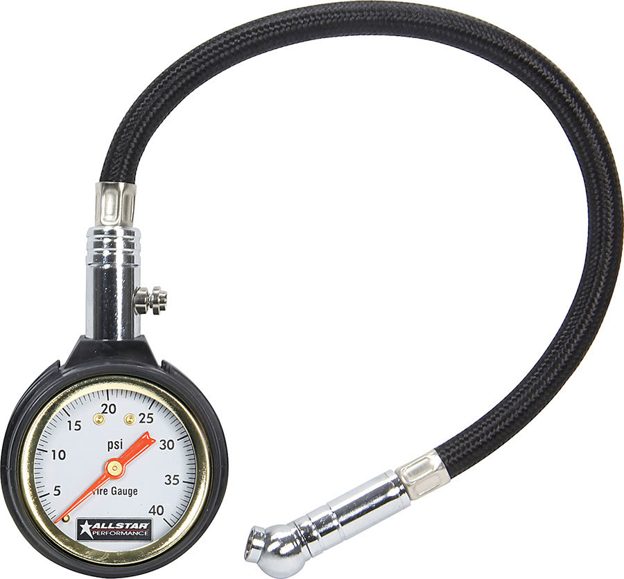 ALLSTAR, Tire Pressure Gauge, 0-40 psi, Analog, 2 in Diameter, White Face, 1/2 l