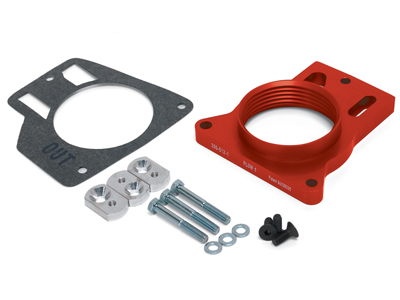 AIRAID Throttle Body Spacer, Poweraid, 1" Thick, Gasket/Hardware, Aluminum, Red Anodize, GM LS-Series, GM Fullsize SU