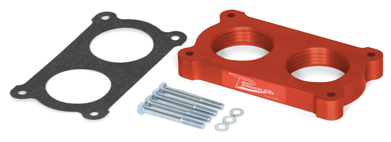 AIRAID Throttle Body Spacer, Poweraid, 1" Thick, Gasket/Hardware, Aluminum, Red Anodize, Ford Modular, Ford Mustang 2