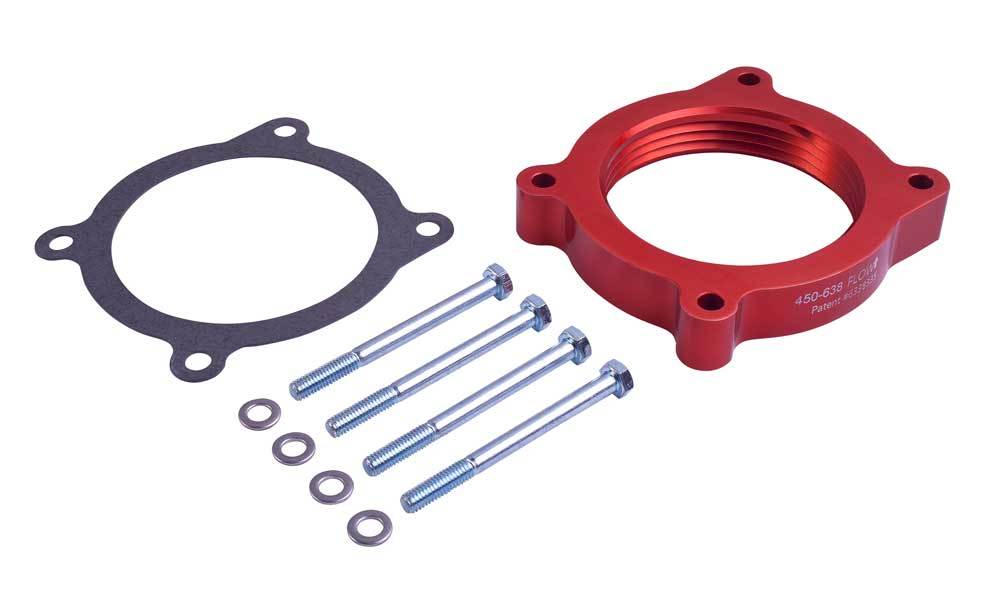 AIRAID Throttle Body Spacer, Poweraid, 1" Thick, Gasket/Hardware, Aluminum, Red Anodize, Ford Coyote, Ford Fullsize S