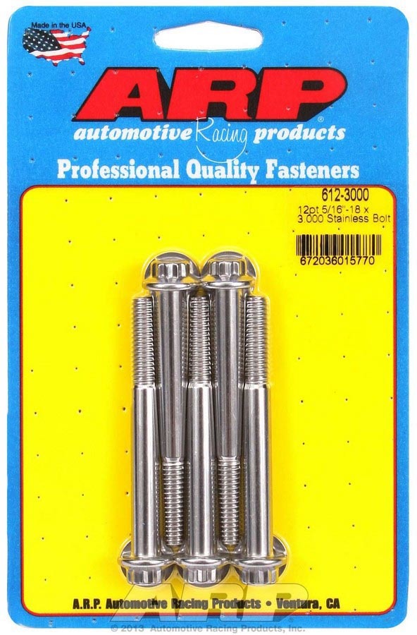 ARP 612-3000 S/S Bolt Kit - 12pt. (5) 5/16-18 x 3.000