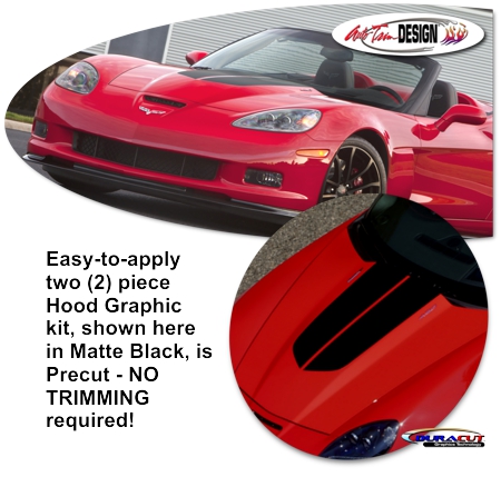 C6 Base, Z06, Grand Sport Corvette Hood Stripe Kit 1, One Color for Carbon Editon Hoods