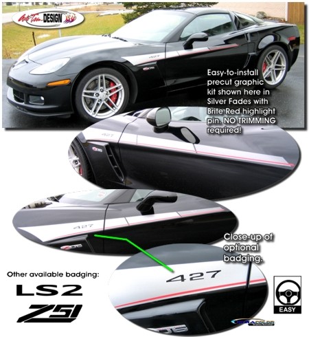 C6 Base, Z06, Grand Sport, ZR1 Corvette Body Side Graphic Kit Style 2