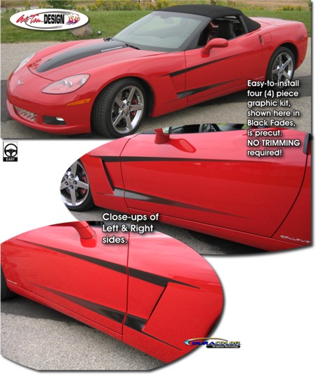 C6 Base, Z06, Grand Sport Corvette Body Side Graphic Kit Style 3