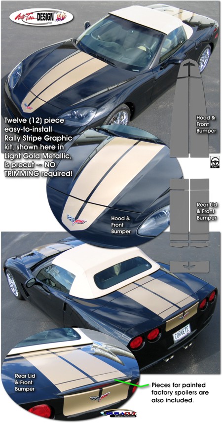 C6 Base, Z06, Grand Sport Corvette Competition Sport Style Rally Stripe Kit Style 1, One Color
