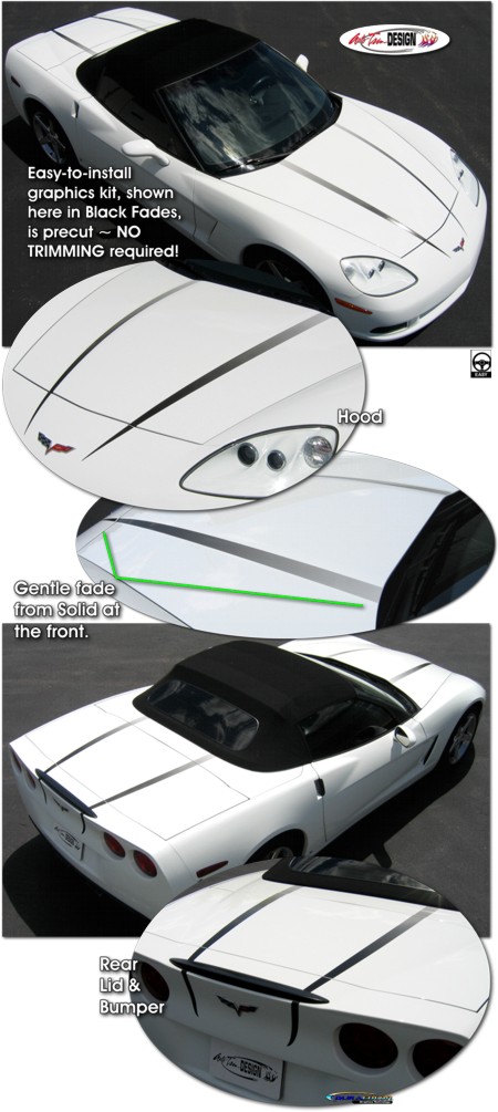 C6 Base, Z06, Grand Sport Corvette Hood and Rear Lid Highlight Graphic Kit 1, One Color