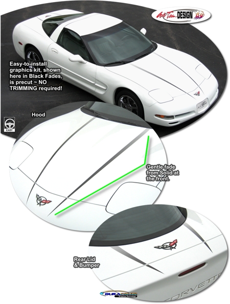 C5 Corvette Hood & Rear Deck Lid Stripe Graphic Kit, Style 1, One Color