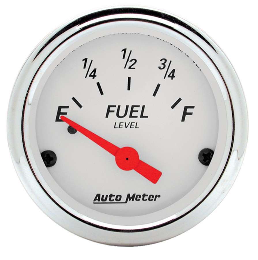 Auto Meter Fuel Level Gauge, Arctic White, 0-90 ohm, Electric, Analog, Short Sweep, 2-1/16" Diameter, White Face, Each