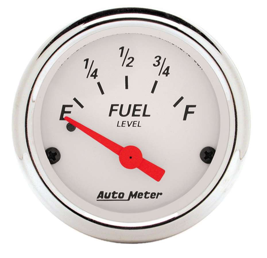 Auto Meter Fuel Level Gauge, Arctic White, 0-30 ohm, Electric, Analog, Short Sweep, 2-1/16" Diameter, White Face, Each