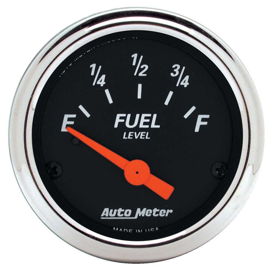 Auto Meter Fuel Level Gauge, Designer Black, 0-90 ohm, Electric, Analog, Short Sweep, 2-1/16" Diameter, Black Face, Each