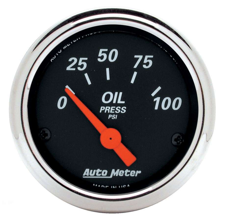 Auto Meter Oil Pressure Gauge, Designer Black, 0-100 psi, Electric, Analog, Short Sweep, 2-1/16" Diameter, Black Face, Each