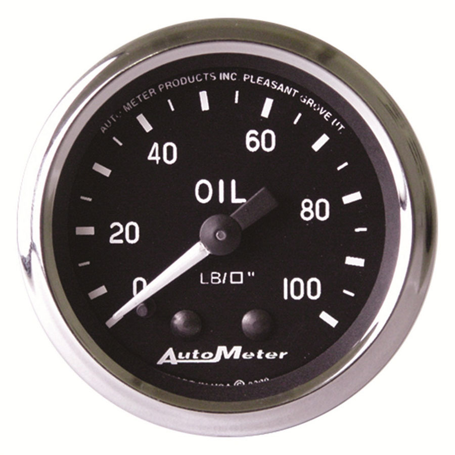 Auto Meter Oil Pressure Gauge, Cobra, 0-100 psi, Mechanical, Analog, 2-1/16" Diameter, Black Face, Each