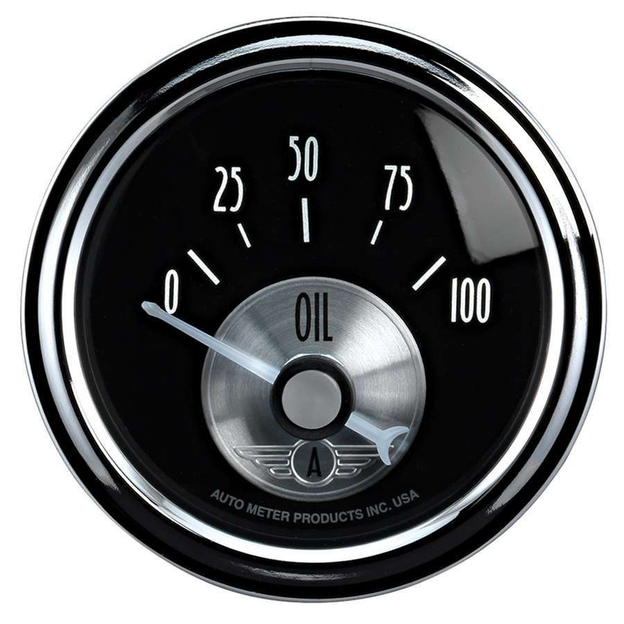 Auto Meter Oil Pressure Gauge, Prestige, 0-100 psi, Electrical, Analog, 2-1/16" Diameter, Black Face, Each