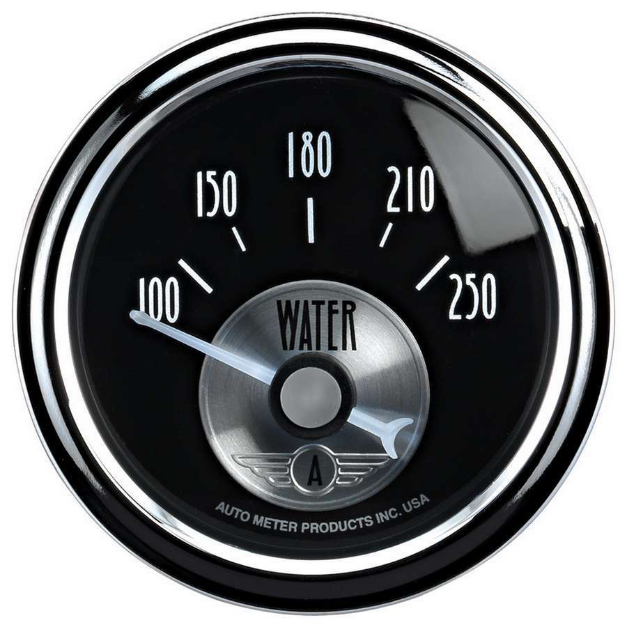 Auto Meter Water Temperature Gauge, Prestige, 100-250 Degree F, Electrical, Analog, 2-1/16" Diameter, Black Face, Each